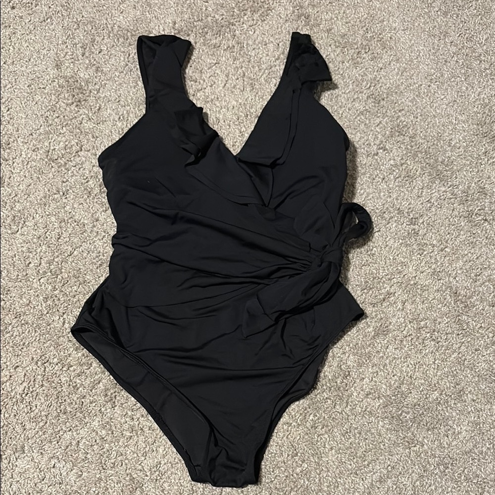 Black Ruffled One-Piece Swimsuit - Picture 5 of 11